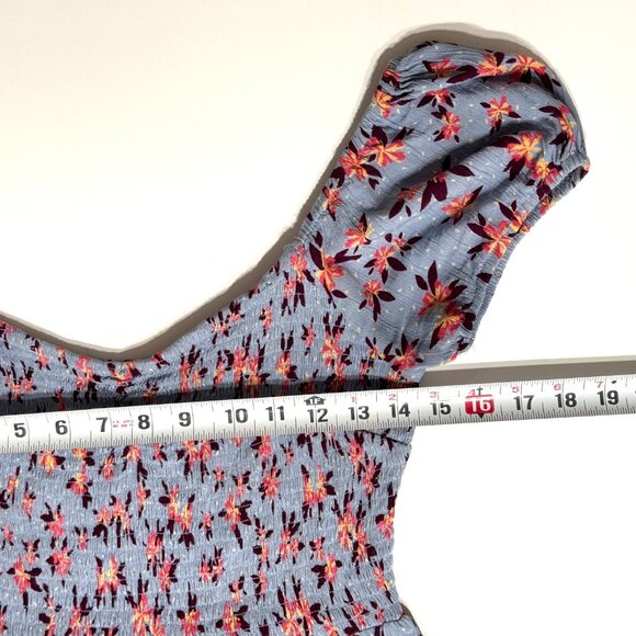 Angie Smocked Tiered Floral Dress Periwinkle Blue Ruffle Boho Tropical Festival - Picture 10 of 12